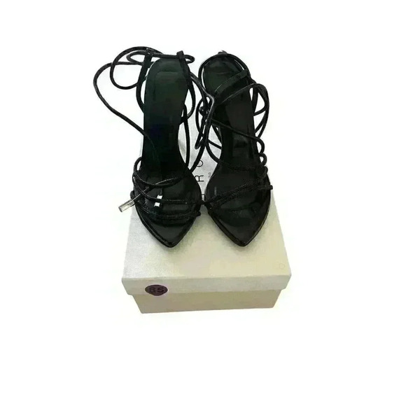 IRO PARIS IDO High Black Strass Leather Sandal Heels Rhinestones Lace Up Sz 37/7 - Picture 3 of 14